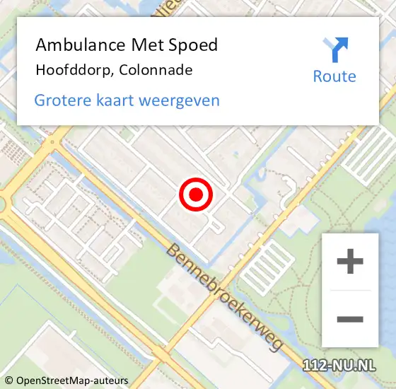 Locatie op kaart van de 112 melding: Ambulance Met Spoed Naar Hoofddorp, Colonnade op 26 maart 2023 15:54