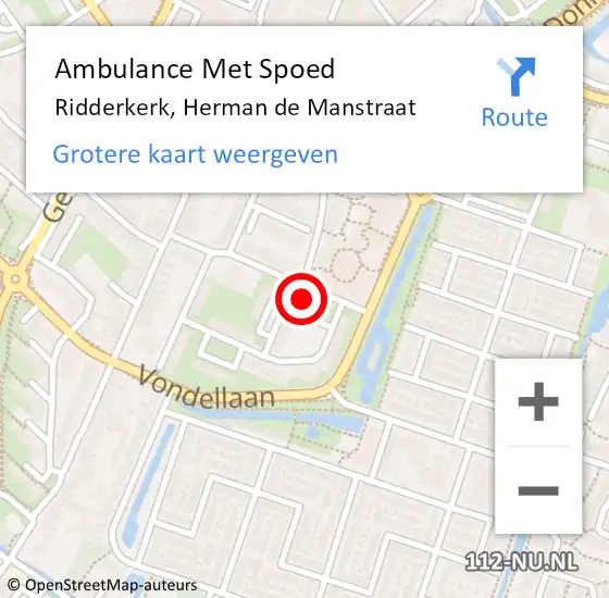 Locatie op kaart van de 112 melding: Ambulance Met Spoed Naar Ridderkerk, Herman de Manstraat op 26 maart 2023 16:02