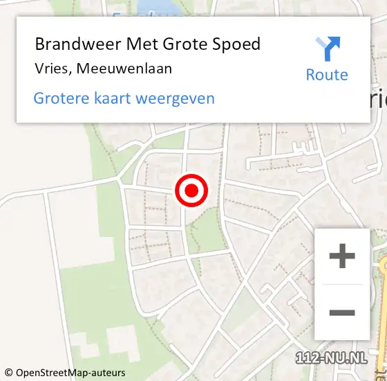 Locatie op kaart van de 112 melding: Brandweer Met Grote Spoed Naar Vries, Meeuwenlaan op 26 maart 2023 16:13