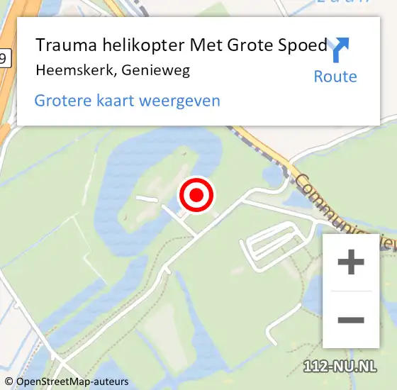 Locatie op kaart van de 112 melding: Trauma helikopter Met Grote Spoed Naar Heemskerk, Genieweg op 26 maart 2023 16:15