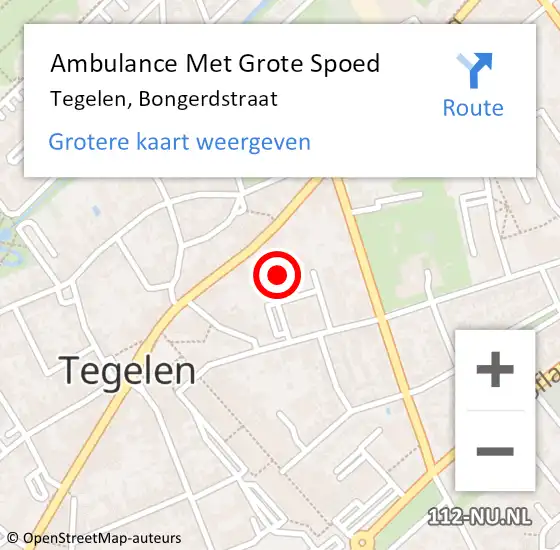 Locatie op kaart van de 112 melding: Ambulance Met Grote Spoed Naar Tegelen, Bongerdstraat op 26 maart 2023 16:22