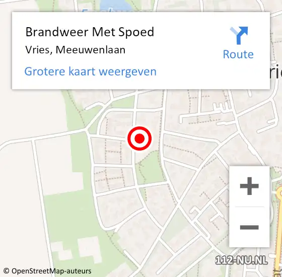 Locatie op kaart van de 112 melding: Brandweer Met Spoed Naar Vries, Meeuwenlaan op 26 maart 2023 16:52