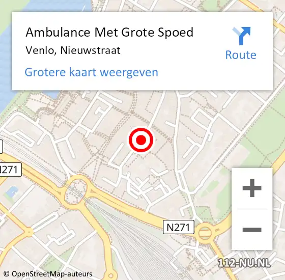 Locatie op kaart van de 112 melding: Ambulance Met Grote Spoed Naar Venlo, Nieuwstraat op 26 maart 2023 18:00