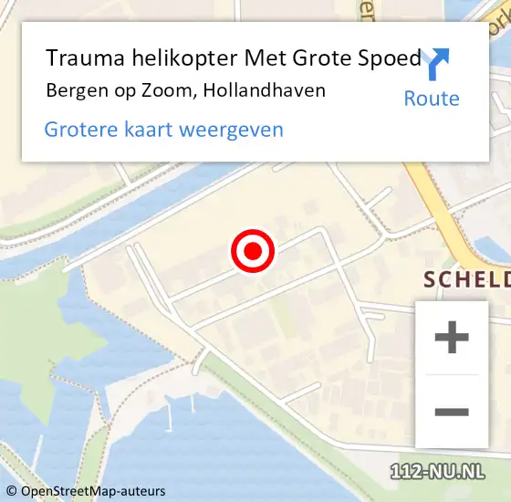 Locatie op kaart van de 112 melding: Trauma helikopter Met Grote Spoed Naar Bergen op Zoom, Hollandhaven op 26 maart 2023 18:38