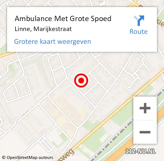 Locatie op kaart van de 112 melding: Ambulance Met Grote Spoed Naar Linne, Marijkestraat op 20 augustus 2014 10:09