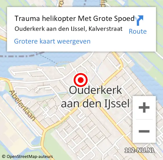 Locatie op kaart van de 112 melding: Trauma helikopter Met Grote Spoed Naar Ouderkerk aan den IJssel, Kalverstraat op 26 maart 2023 19:27