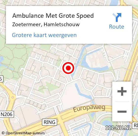 Locatie op kaart van de 112 melding: Ambulance Met Grote Spoed Naar Zoetermeer, Hamletschouw op 26 maart 2023 19:44