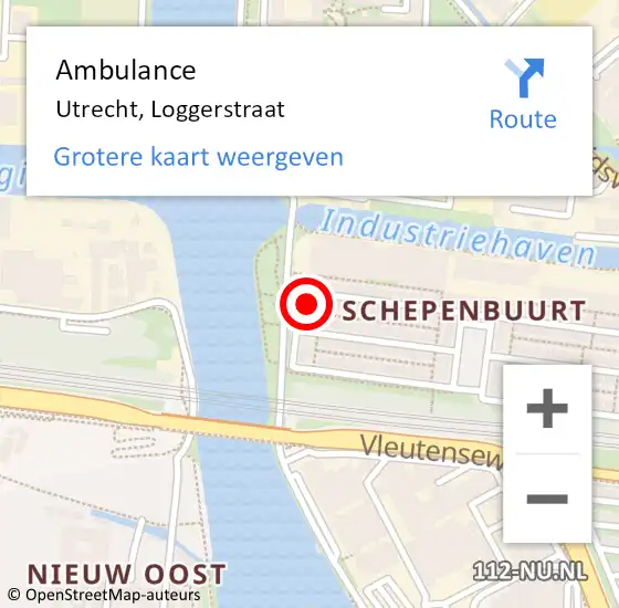 Locatie op kaart van de 112 melding: Ambulance Utrecht, Loggerstraat op 20 augustus 2014 10:22