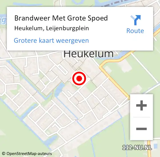 Locatie op kaart van de 112 melding: Brandweer Met Grote Spoed Naar Heukelum, Leijenburgplein op 26 maart 2023 23:38