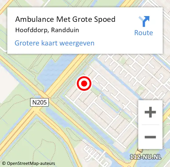 Locatie op kaart van de 112 melding: Ambulance Met Grote Spoed Naar Hoofddorp, Randduin op 26 maart 2023 23:41