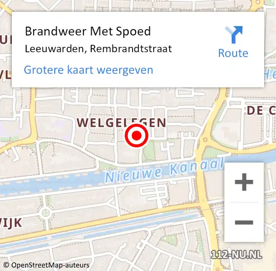 Locatie op kaart van de 112 melding: Brandweer Met Spoed Naar Leeuwarden, Rembrandtstraat op 27 maart 2023 00:04