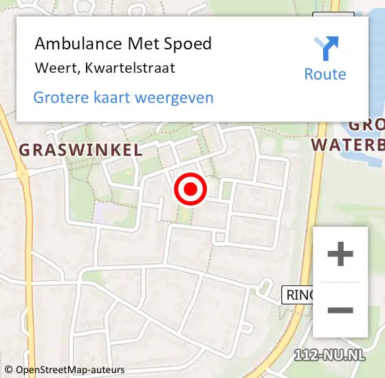 Locatie op kaart van de 112 melding: Ambulance Met Spoed Naar Weert, Kwartelstraat op 27 maart 2023 00:07