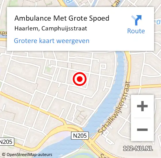 Locatie op kaart van de 112 melding: Ambulance Met Grote Spoed Naar Haarlem, Camphuijsstraat op 27 maart 2023 00:10