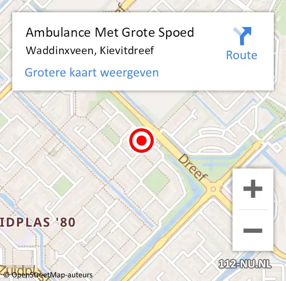 Locatie op kaart van de 112 melding: Ambulance Met Grote Spoed Naar Waddinxveen, Kievitdreef op 27 maart 2023 00:24