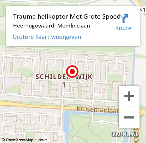 Locatie op kaart van de 112 melding: Trauma helikopter Met Grote Spoed Naar Heerhugowaard, Memlinclaan op 27 maart 2023 00:33