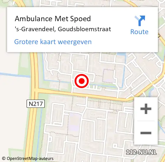 Locatie op kaart van de 112 melding: Ambulance Met Spoed Naar 's-Gravendeel, Goudsbloemstraat op 27 maart 2023 03:10