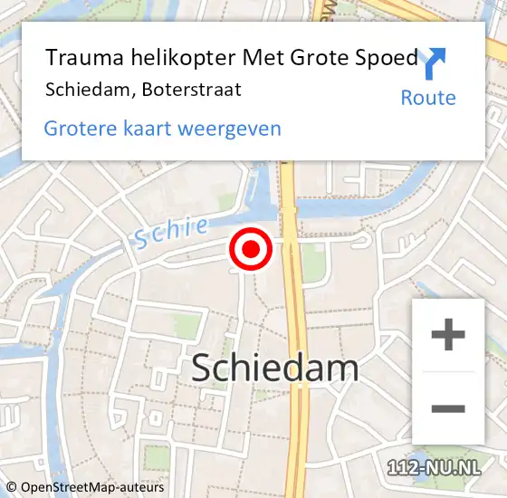 Locatie op kaart van de 112 melding: Trauma helikopter Met Grote Spoed Naar Schiedam, Boterstraat op 27 maart 2023 03:45