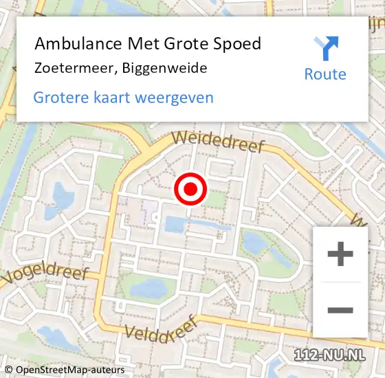 Locatie op kaart van de 112 melding: Ambulance Met Grote Spoed Naar Zoetermeer, Biggenweide op 27 maart 2023 04:23