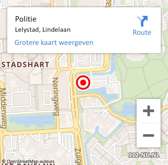 Locatie op kaart van de 112 melding: Politie Lelystad, Lindelaan op 27 maart 2023 04:38