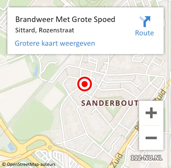 Locatie op kaart van de 112 melding: Brandweer Met Grote Spoed Naar Sittard, Rozenstraat op 27 maart 2023 06:57