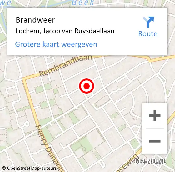 Locatie op kaart van de 112 melding: Brandweer Lochem, Jacob van Ruysdaellaan op 27 maart 2023 07:32