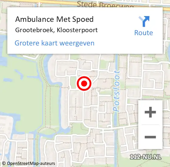 Locatie op kaart van de 112 melding: Ambulance Met Spoed Naar Grootebroek, Kloosterpoort op 27 maart 2023 07:55