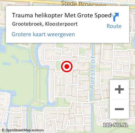 Locatie op kaart van de 112 melding: Trauma helikopter Met Grote Spoed Naar Grootebroek, Kloosterpoort op 27 maart 2023 08:01