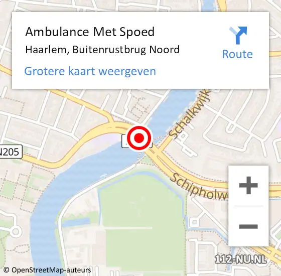 Locatie op kaart van de 112 melding: Ambulance Met Spoed Naar Haarlem, Buitenrustbrug Noord op 27 maart 2023 08:13
