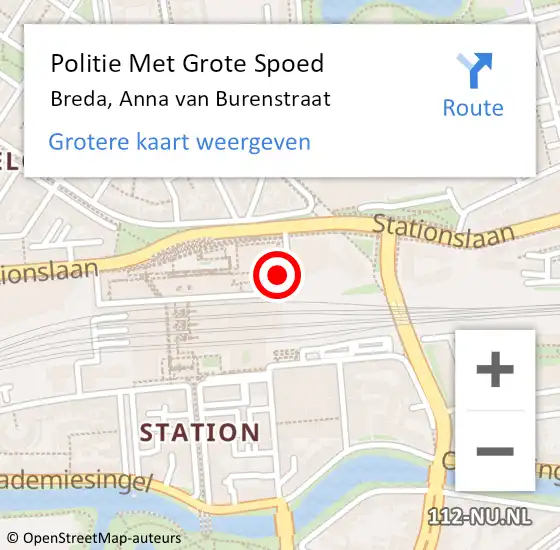 Locatie op kaart van de 112 melding: Politie Met Grote Spoed Naar Breda, Anna van Burenstraat op 27 maart 2023 08:42