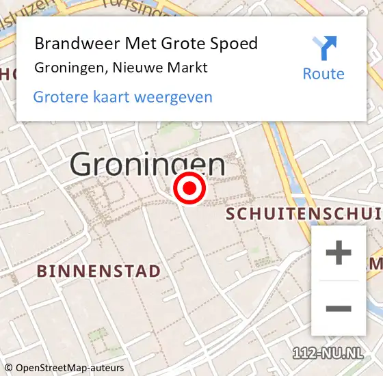 Locatie op kaart van de 112 melding: Brandweer Met Grote Spoed Naar Groningen, Nieuwe Markt op 27 maart 2023 08:51