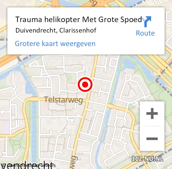 Locatie op kaart van de 112 melding: Trauma helikopter Met Grote Spoed Naar Duivendrecht, Clarissenhof op 27 maart 2023 09:22