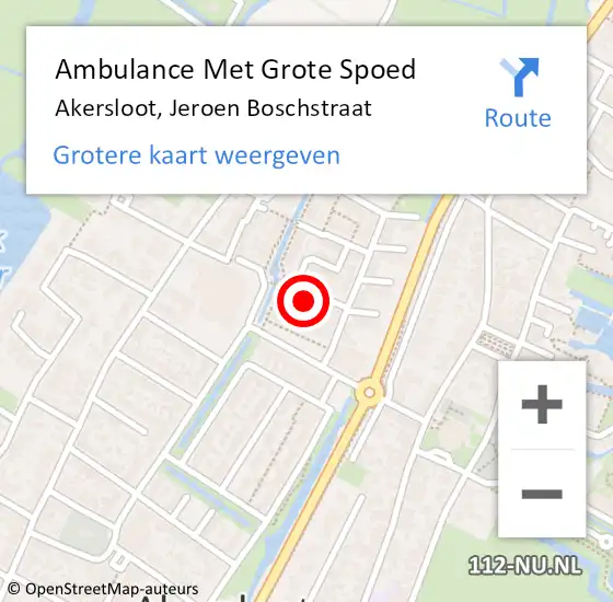 Locatie op kaart van de 112 melding: Ambulance Met Grote Spoed Naar Akersloot, Jeroen Boschstraat op 27 maart 2023 09:28