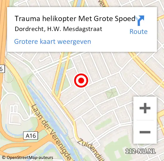 Locatie op kaart van de 112 melding: Trauma helikopter Met Grote Spoed Naar Dordrecht, H.W. Mesdagstraat op 27 maart 2023 09:35