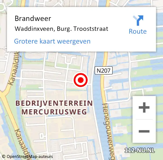 Locatie op kaart van de 112 melding: Brandweer Waddinxveen, Burg. Trooststraat op 20 augustus 2014 11:05