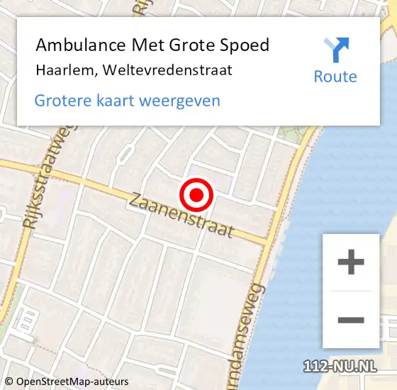 Locatie op kaart van de 112 melding: Ambulance Met Grote Spoed Naar Haarlem, Weltevredenstraat op 27 maart 2023 10:53