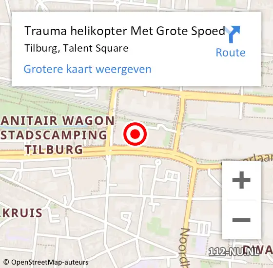 Locatie op kaart van de 112 melding: Trauma helikopter Met Grote Spoed Naar Tilburg, Talent Square op 27 maart 2023 11:05