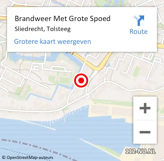 Locatie op kaart van de 112 melding: Brandweer Met Grote Spoed Naar Sliedrecht, Tolsteeg op 27 maart 2023 11:09