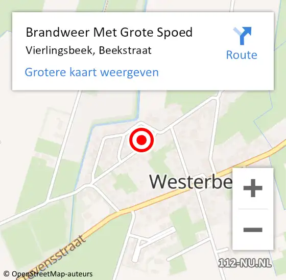 Locatie op kaart van de 112 melding: Brandweer Met Grote Spoed Naar Vierlingsbeek, Beekstraat op 27 maart 2023 11:22