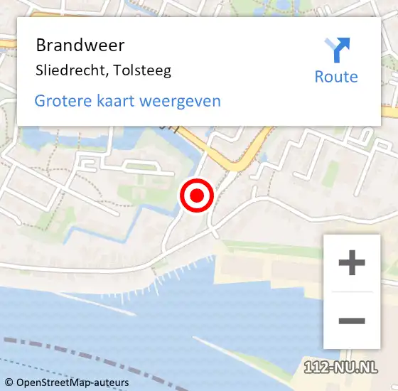 Locatie op kaart van de 112 melding: Brandweer Sliedrecht, Tolsteeg op 27 maart 2023 11:30