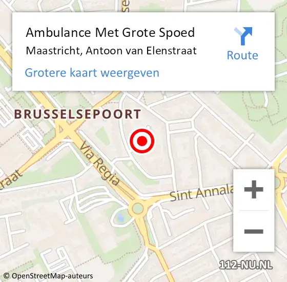 Locatie op kaart van de 112 melding: Ambulance Met Grote Spoed Naar Maastricht, Antoon van Elenstraat op 27 maart 2023 11:32