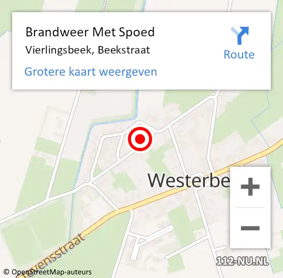 Locatie op kaart van de 112 melding: Brandweer Met Spoed Naar Vierlingsbeek, Beekstraat op 27 maart 2023 11:35