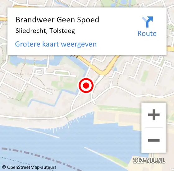 Locatie op kaart van de 112 melding: Brandweer Geen Spoed Naar Sliedrecht, Tolsteeg op 27 maart 2023 11:57