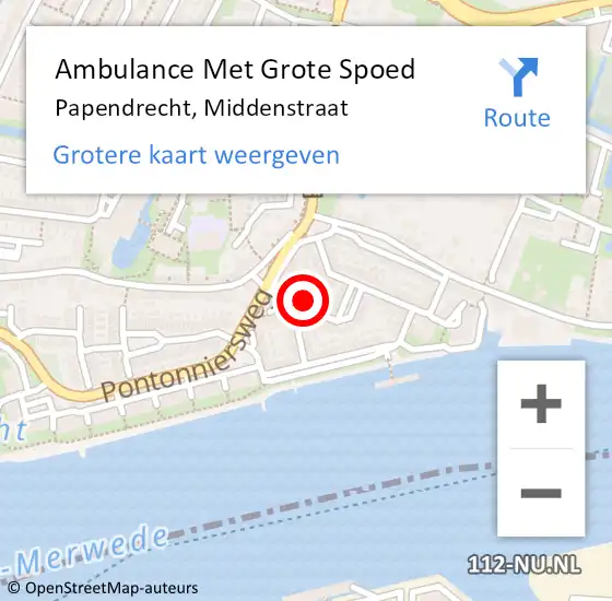 Locatie op kaart van de 112 melding: Ambulance Met Grote Spoed Naar Papendrecht, Middenstraat op 27 maart 2023 12:08