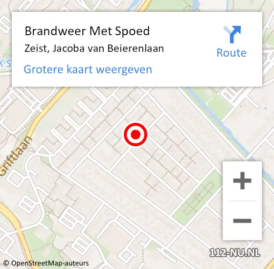 Locatie op kaart van de 112 melding: Brandweer Met Spoed Naar Zeist, Jacoba van Beierenlaan op 27 maart 2023 12:09