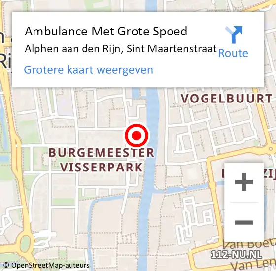 Locatie op kaart van de 112 melding: Ambulance Met Grote Spoed Naar Alphen aan den Rijn, Sint Maartenstraat op 27 maart 2023 12:17