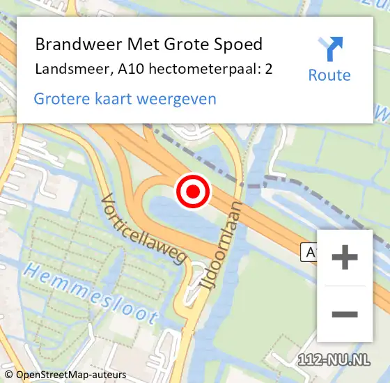 Locatie op kaart van de 112 melding: Brandweer Met Grote Spoed Naar Landsmeer, A10 hectometerpaal: 2 op 27 maart 2023 12:24