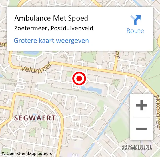 Locatie op kaart van de 112 melding: Ambulance Met Spoed Naar Zoetermeer, Postduivenveld op 27 maart 2023 13:02