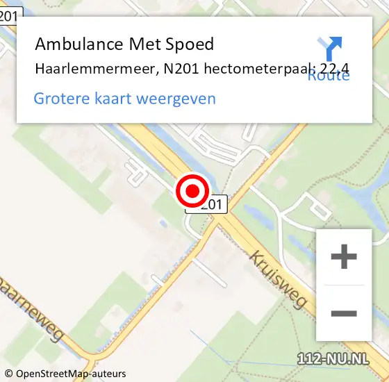 Locatie op kaart van de 112 melding: Ambulance Met Spoed Naar Haarlemmermeer, N201 hectometerpaal: 22,4 op 27 maart 2023 13:51