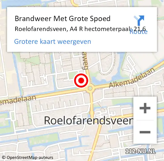 Locatie op kaart van de 112 melding: Brandweer Met Grote Spoed Naar Roelofarendsveen, A4 R hectometerpaal: 24,6 op 20 augustus 2014 11:28