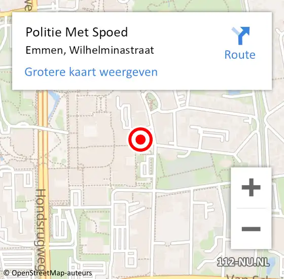 Locatie op kaart van de 112 melding: Politie Met Spoed Naar Emmen, Wilhelminastraat op 27 maart 2023 14:11